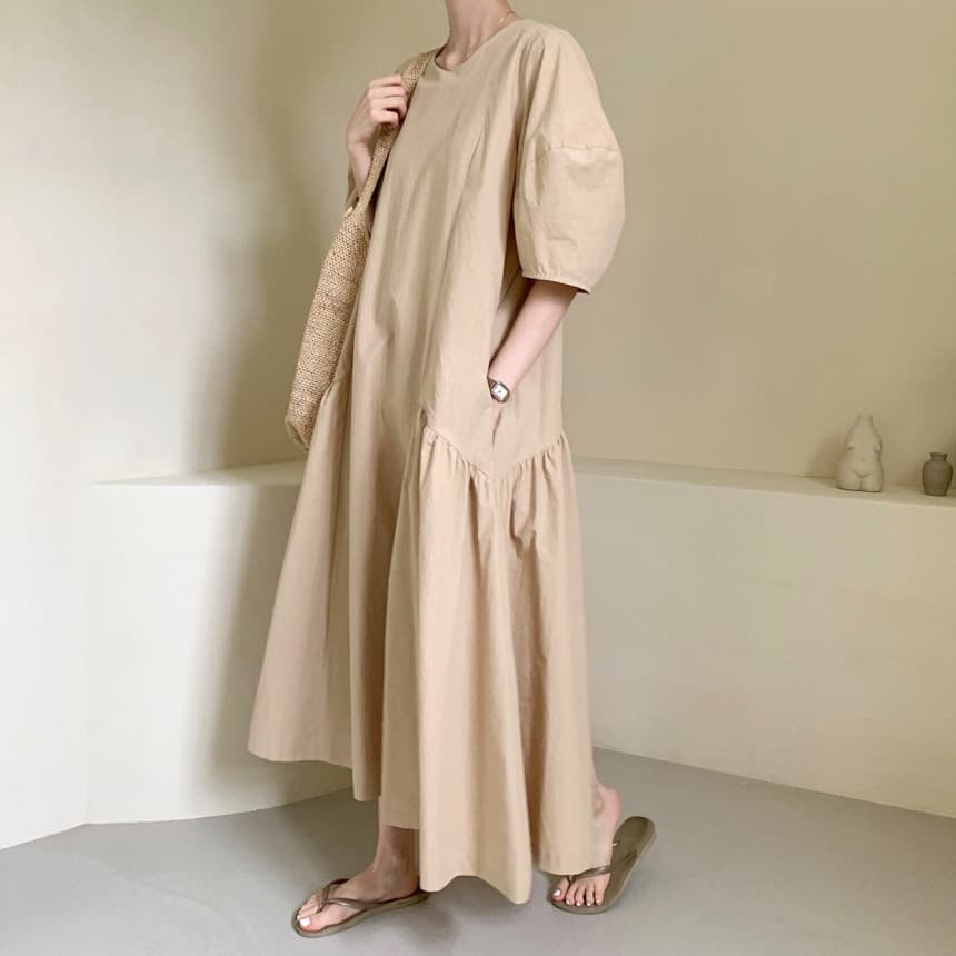 여름 드레스 새로운 디자인 센스 작은 대중 캐주얼 라운드 넥 펌프 로프 수 있습니다. 수리 허리 불규칙 치마 드레스 롱 스커트 상세 이미지 3