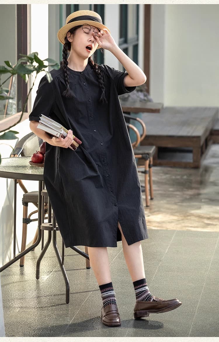 대외 무역 오리지널 일본식 화이트 롱 코트 여성 셔츠 루즈핏 캐주얼 작은 키 라운드 넥 순면 스택 착용 셔츠 치마 상세 이미지 13