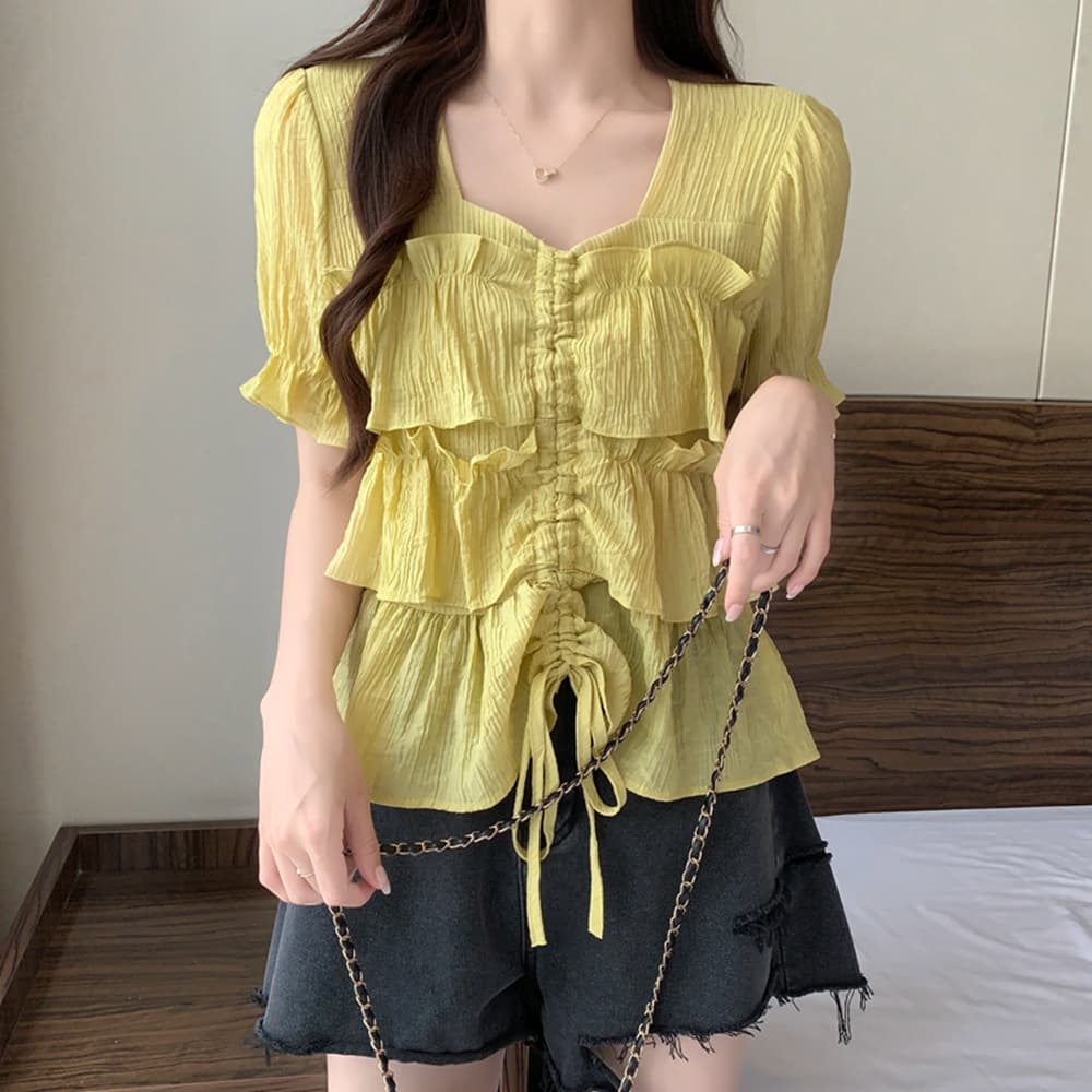 실사 여름 드레스 통통한 여동생 빅 사이즈 고급 센스 프릴 펌프 로프 디스플레이 여성 반팔 셔츠 m-4xl200 근 상세 이미지 20