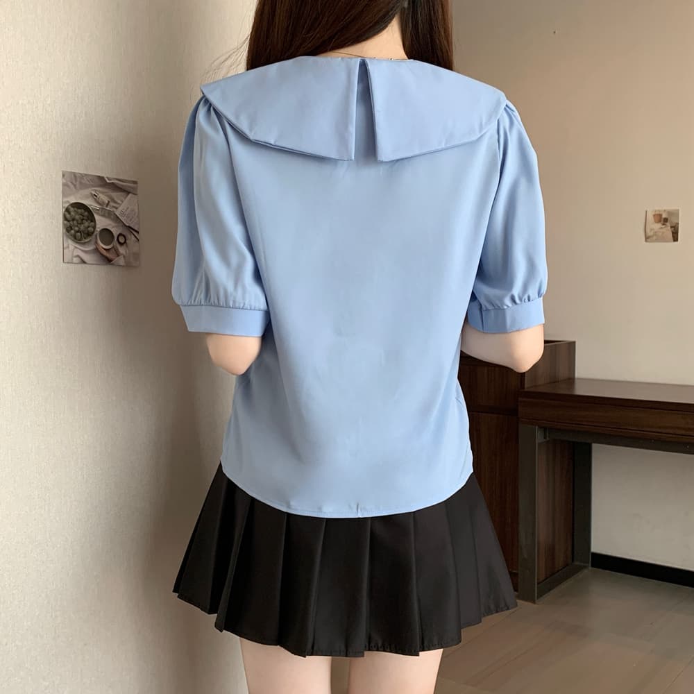 실사 베이비 칼라 셔츠 디자인 센스 작은 대중 셔츠 지방 mm 프랑스식 Chic 나비 매듭 맨위 m-4xl200 근 상세 이미지 15