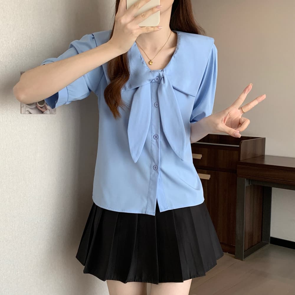실사 베이비 칼라 셔츠 디자인 센스 작은 대중 셔츠 지방 mm 프랑스식 Chic 나비 매듭 맨위 m-4xl200 근 상세 이미지 25