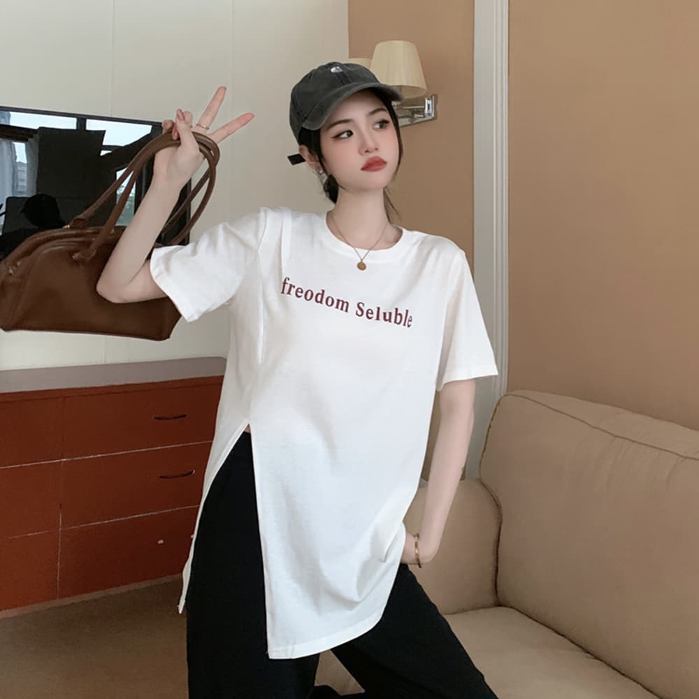 실사 여름 드레스 빅 사이즈 지방 mm 홍콩 느낌 트임 장난기 넘치는 활기찬 알파벳 루즈핏 반팔 티셔츠 m-4xl200 근