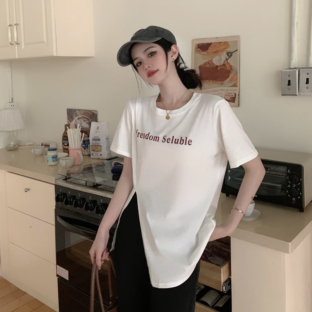 실사 여름 드레스 빅 사이즈 지방 mm 홍콩 느낌 트임 장난기 넘치는 활기찬 알파벳 루즈핏 반팔 티셔츠 m-4xl200 근 상세 이미지 3