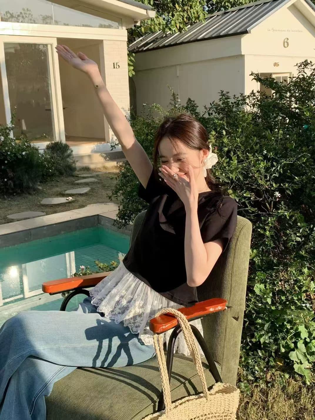 여름 드레스 빅 사이즈 발레 바람 레이스 조각 반팔 티셔츠 지방 mm 슬림해 보이는 인사이드 가져 가라. 만나는 맨위 m4xl200 근 상세 이미지 7
