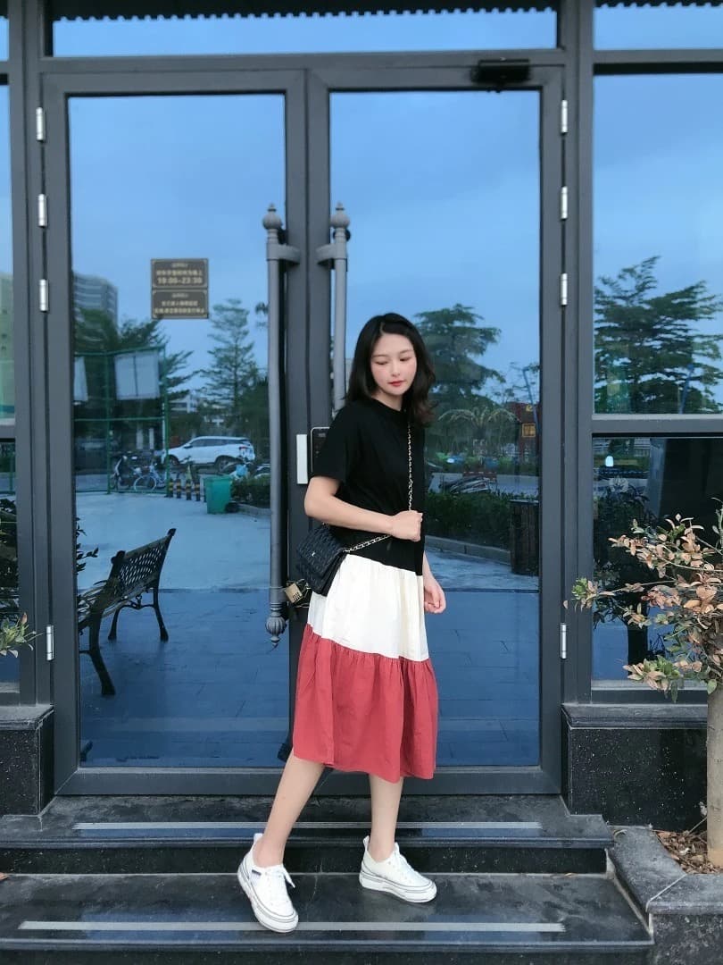 여름 드레스 새로운 빅 사이즈 여성 의류 패치워크 프랑스식 드레스 패션 루즈핏 신선함 무릎 아래 치마 m-4xl200 근 상세 이미지 4