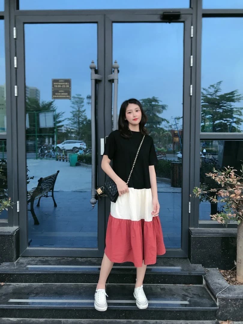여름 드레스 새로운 빅 사이즈 여성 의류 패치워크 프랑스식 드레스 패션 루즈핏 신선함 무릎 아래 치마 m-4xl200 근 상세 이미지 5