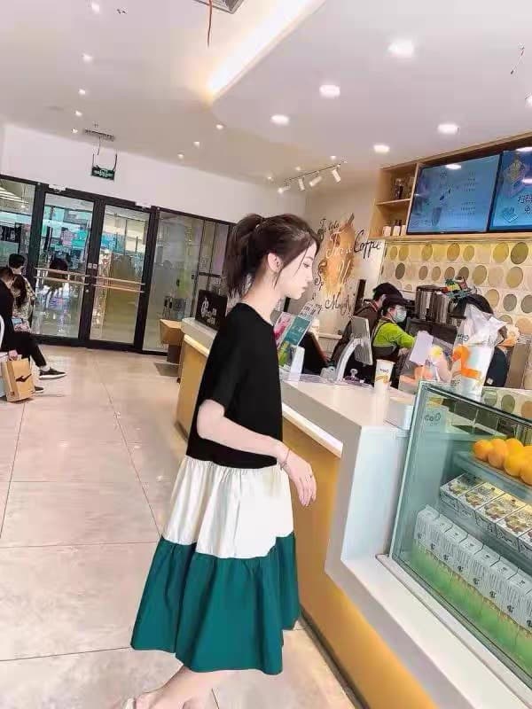 여름 드레스 새로운 빅 사이즈 여성 의류 패치워크 프랑스식 드레스 패션 루즈핏 신선함 무릎 아래 치마 m-4xl200 근 상세 이미지 7