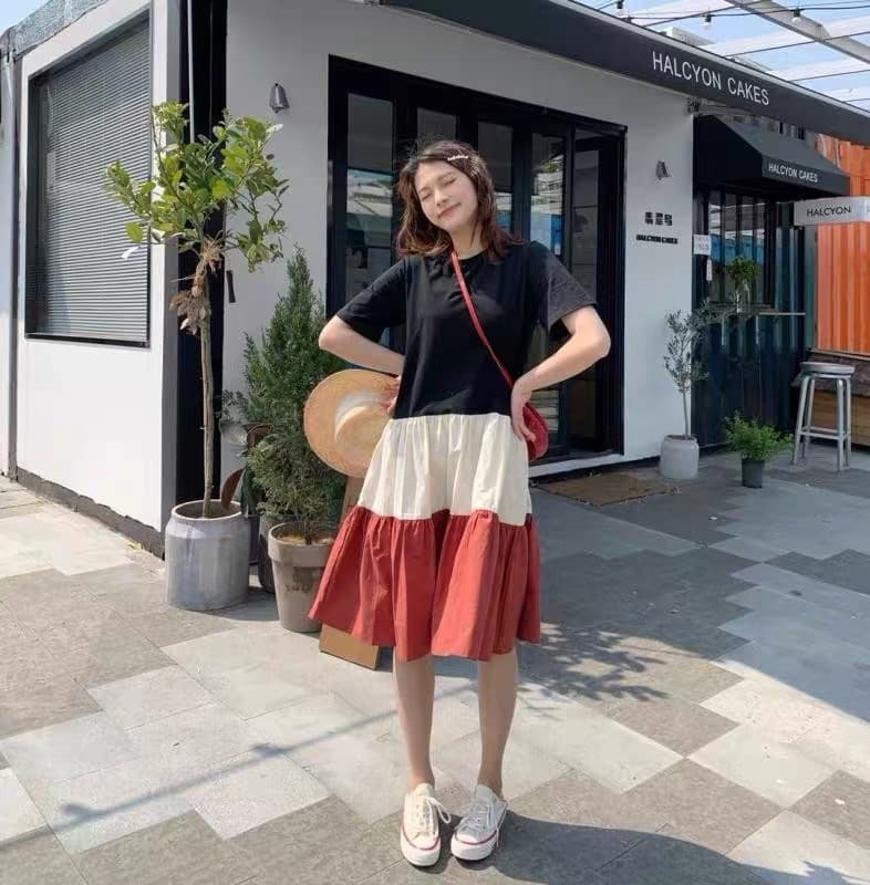 여름 드레스 새로운 빅 사이즈 여성 의류 패치워크 프랑스식 드레스 패션 루즈핏 신선함 무릎 아래 치마 m-4xl200 근 상세 이미지 10