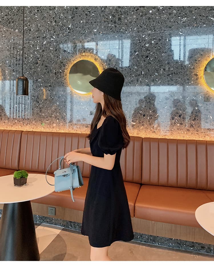 여름 빅 사이즈 지방 mm 드레스 수 있습니다. 달콤한 수 있습니다. 소금 치마 거품 소매 트임 작은 검은 드레스 m-4xl200 근 상세 이미지 5