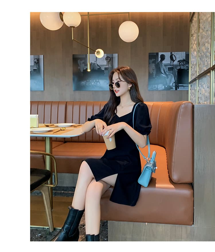 여름 빅 사이즈 지방 mm 드레스 수 있습니다. 달콤한 수 있습니다. 소금 치마 거품 소매 트임 작은 검은 드레스 m-4xl200 근 상세 이미지 13