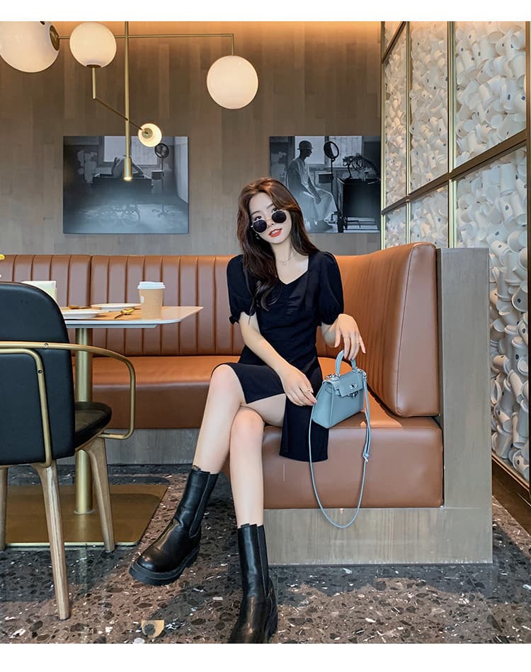 여름 빅 사이즈 지방 mm 드레스 수 있습니다. 달콤한 수 있습니다. 소금 치마 거품 소매 트임 작은 검은 드레스 m-4xl200 근 상세 이미지 14