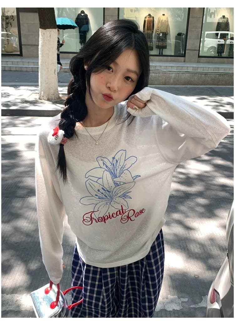 한국 비즈 박기 불가사리 알파벳 프린트 라이 경기 서울 얇은 스타일 긴팔 티셔츠 여성 루즈핏 자외선 차단 블라우스 상세 이미지 5