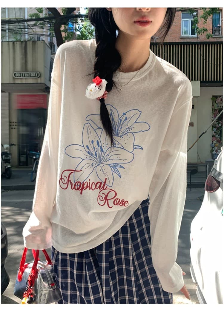 한국 비즈 박기 불가사리 알파벳 프린트 라이 경기 서울 얇은 스타일 긴팔 티셔츠 여성 루즈핏 자외선 차단 블라우스 상세 이미지 6