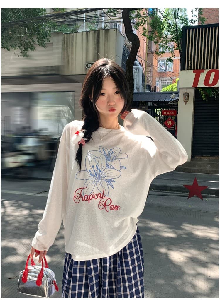 한국 비즈 박기 불가사리 알파벳 프린트 라이 경기 서울 얇은 스타일 긴팔 티셔츠 여성 루즈핏 자외선 차단 블라우스 상세 이미지 10