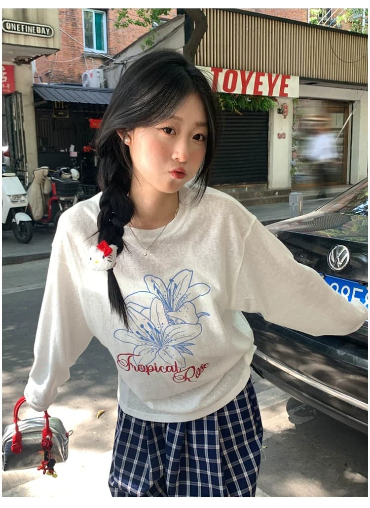 한국 비즈 박기 불가사리 알파벳 프린트 라이 경기 서울 얇은 스타일 긴팔 티셔츠 여성 루즈핏 자외선 차단 블라우스 상세 이미지 12
