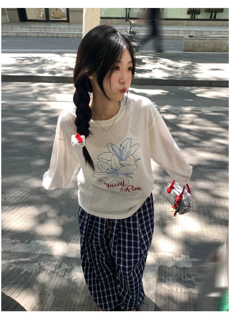 한국 비즈 박기 불가사리 알파벳 프린트 라이 경기 서울 얇은 스타일 긴팔 티셔츠 여성 루즈핏 자외선 차단 블라우스 상세 이미지 21