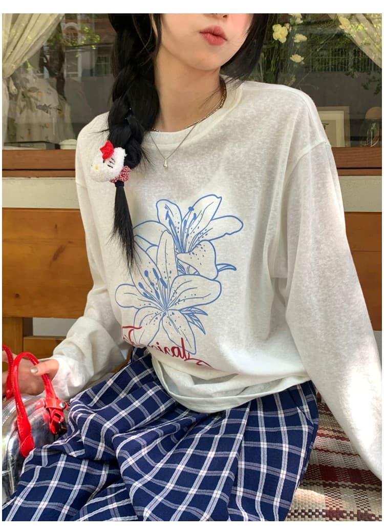 한국 비즈 박기 불가사리 알파벳 프린트 라이 경기 서울 얇은 스타일 긴팔 티셔츠 여성 루즈핏 자외선 차단 블라우스 상세 이미지 24