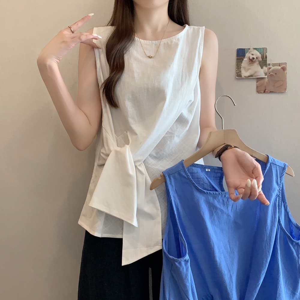 실사 여름 드레스 빅 사이즈 여성 의류 디자인 센스 작은 대중 비틀림 면 린넨 베스트 조끼 품격 외출용 민소매 맨위 이미지 3