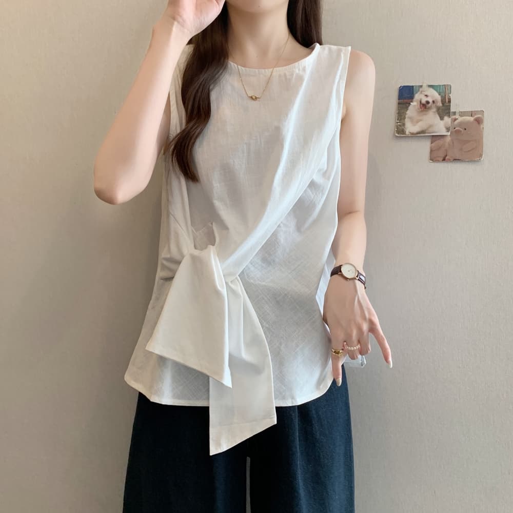 실사 여름 드레스 빅 사이즈 여성 의류 디자인 센스 작은 대중 비틀림 면 린넨 베스트 조끼 품격 외출용 민소매 맨위 상세 이미지 7