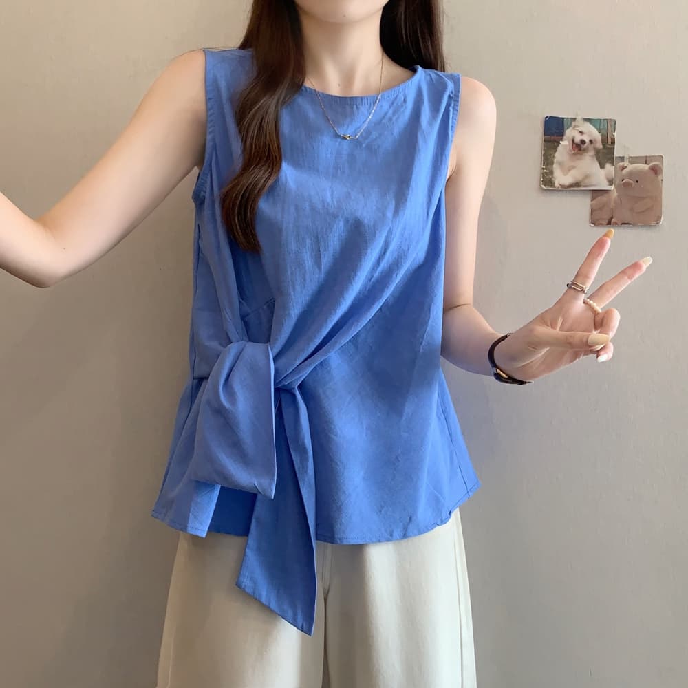 실사 여름 드레스 빅 사이즈 여성 의류 디자인 센스 작은 대중 비틀림 면 린넨 베스트 조끼 품격 외출용 민소매 맨위 상세 이미지 22
