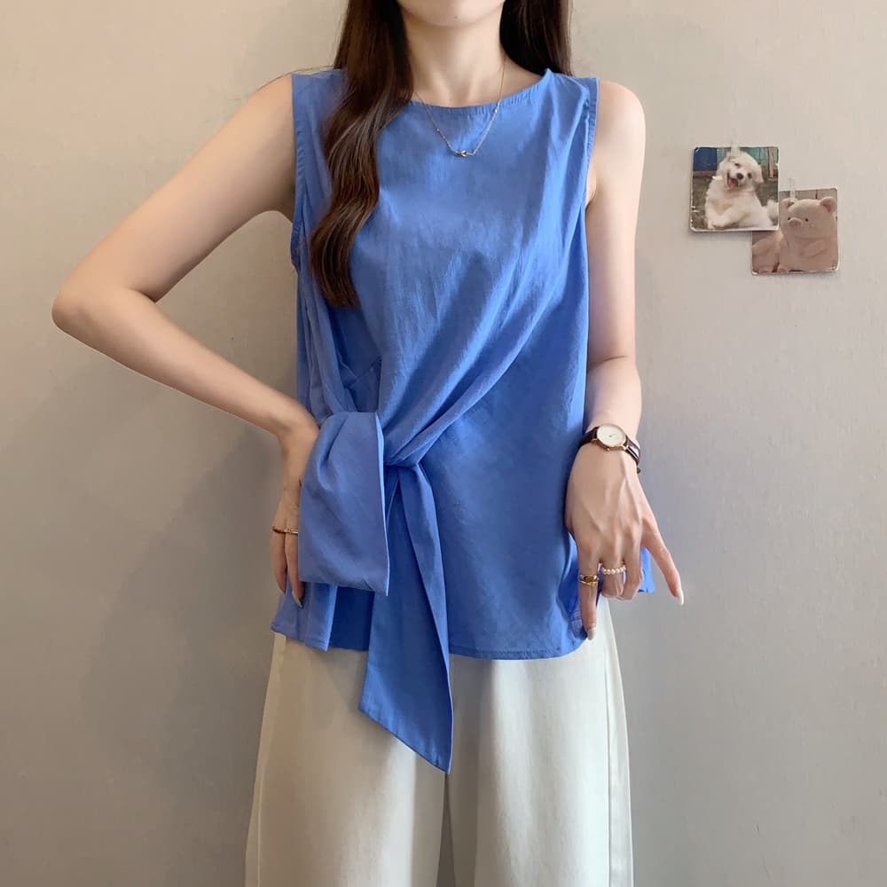 실사 여름 드레스 빅 사이즈 여성 의류 디자인 센스 작은 대중 비틀림 면 린넨 베스트 조끼 품격 외출용 민소매 맨위 상세 이미지 23