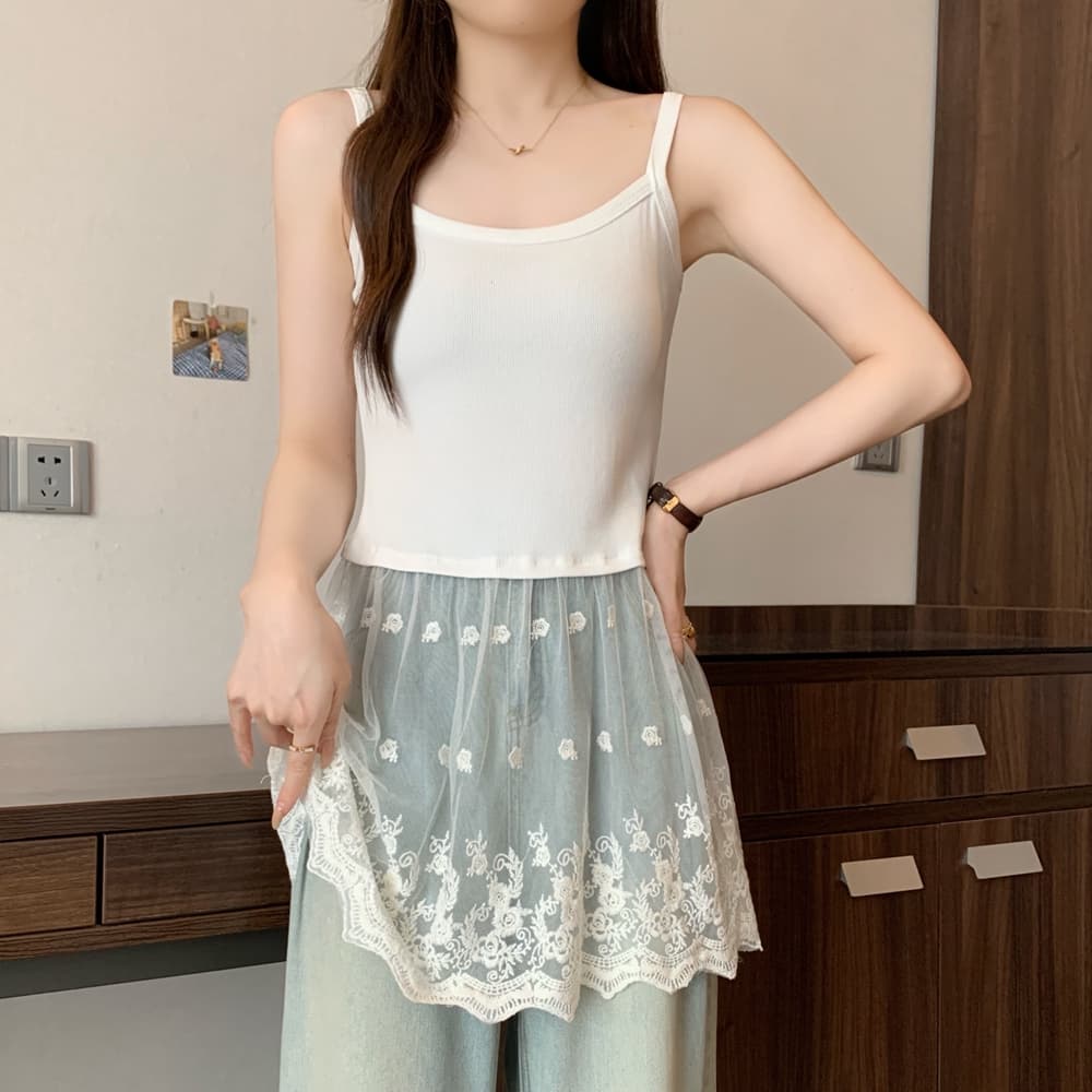 실사 여름 드레스 새로운 빅 사이즈 여성 의류 회색 부드럽다 패치워크 레이스 디자인 센스 슬립 여성 고급 센스 조끼 여성 상세 이미지 28