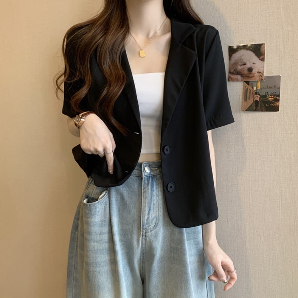 실사 여름 드레스 빅 사이즈 여성 의류 작은 양복 쇼트 스타일 작은 키 디자인 센스 정장 맨위 m 4xl 200 kg 이미지 2