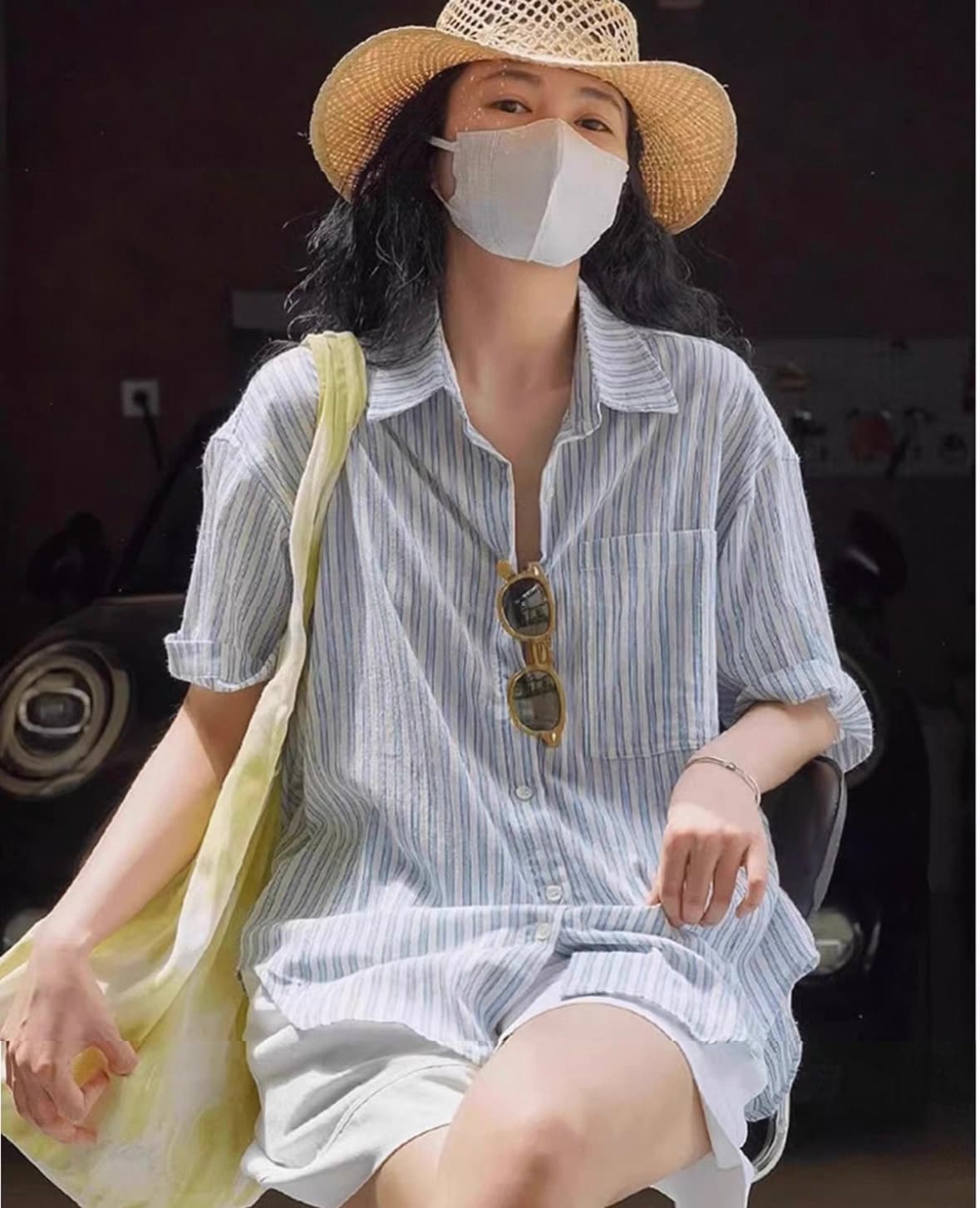 여름 드레스 새로운 빅 사이즈 여성 의류 레트로 스트라이프 면 린넨 반팔 셔츠 느긋한 느슨함 센스 외부 가져 가라. 루즈핏 맨위 상세 이미지 10