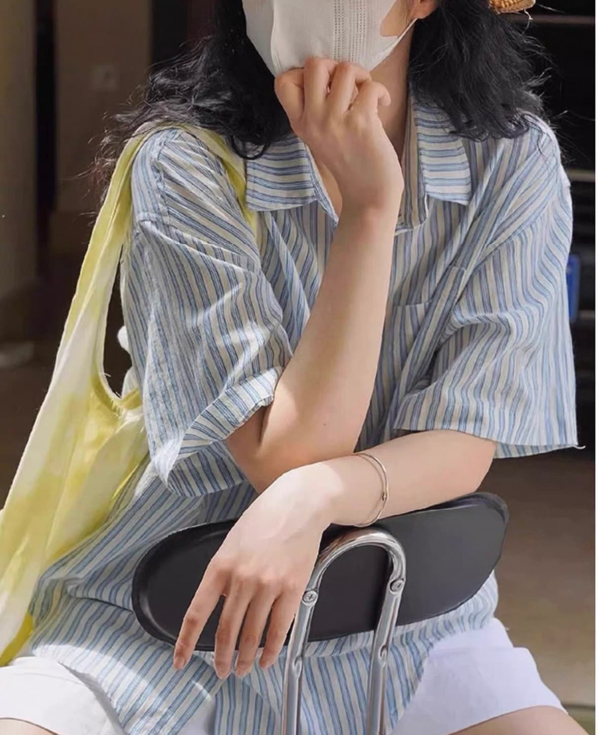 여름 드레스 새로운 빅 사이즈 여성 의류 레트로 스트라이프 면 린넨 반팔 셔츠 느긋한 느슨함 센스 외부 가져 가라. 루즈핏 맨위 상세 이미지 11