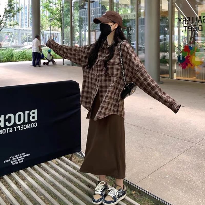 2026 이른 봄 한국어 빅 사이즈 여성 의류 품격 조끼 원피스 격자 무늬 셔츠 세트 m-4xl200 근 이미지 4
