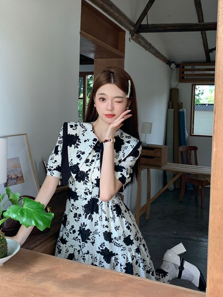 실사 여름 드레스 빅 사이즈 여성 의류 꽃무늬 드레스 롱 스커트 지방 mm 표지 배 디자인 센스 작은 대중 m-4xl200 근 상세 이미지 6