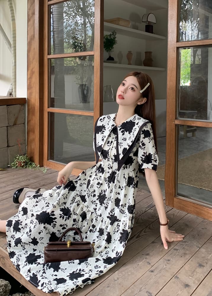 실사 여름 드레스 빅 사이즈 여성 의류 꽃무늬 드레스 롱 스커트 지방 mm 표지 배 디자인 센스 작은 대중 m-4xl200 근 상세 이미지 7