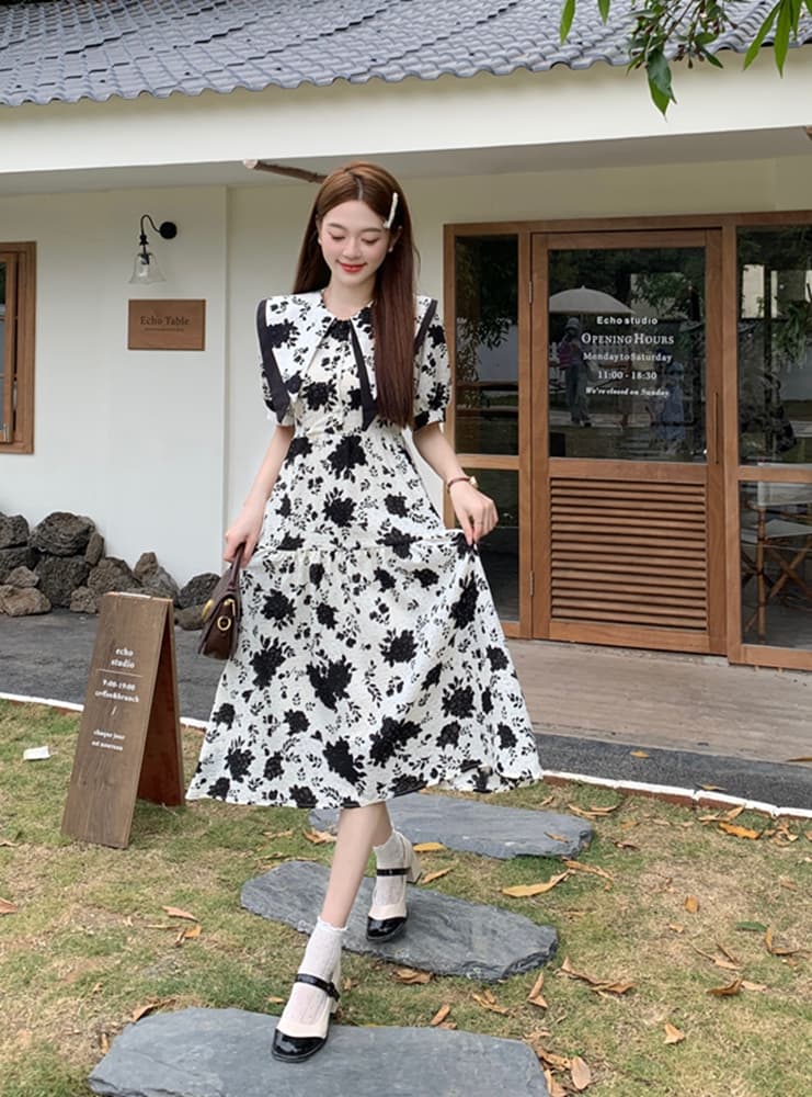 실사 여름 드레스 빅 사이즈 여성 의류 꽃무늬 드레스 롱 스커트 지방 mm 표지 배 디자인 센스 작은 대중 m-4xl200 근 상세 이미지 14