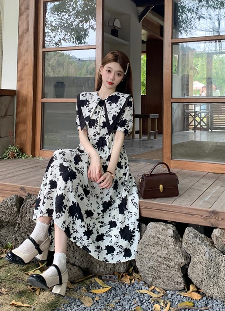 실사 여름 드레스 빅 사이즈 여성 의류 꽃무늬 드레스 롱 스커트 지방 mm 표지 배 디자인 센스 작은 대중 m-4xl200 근 상세 이미지 15