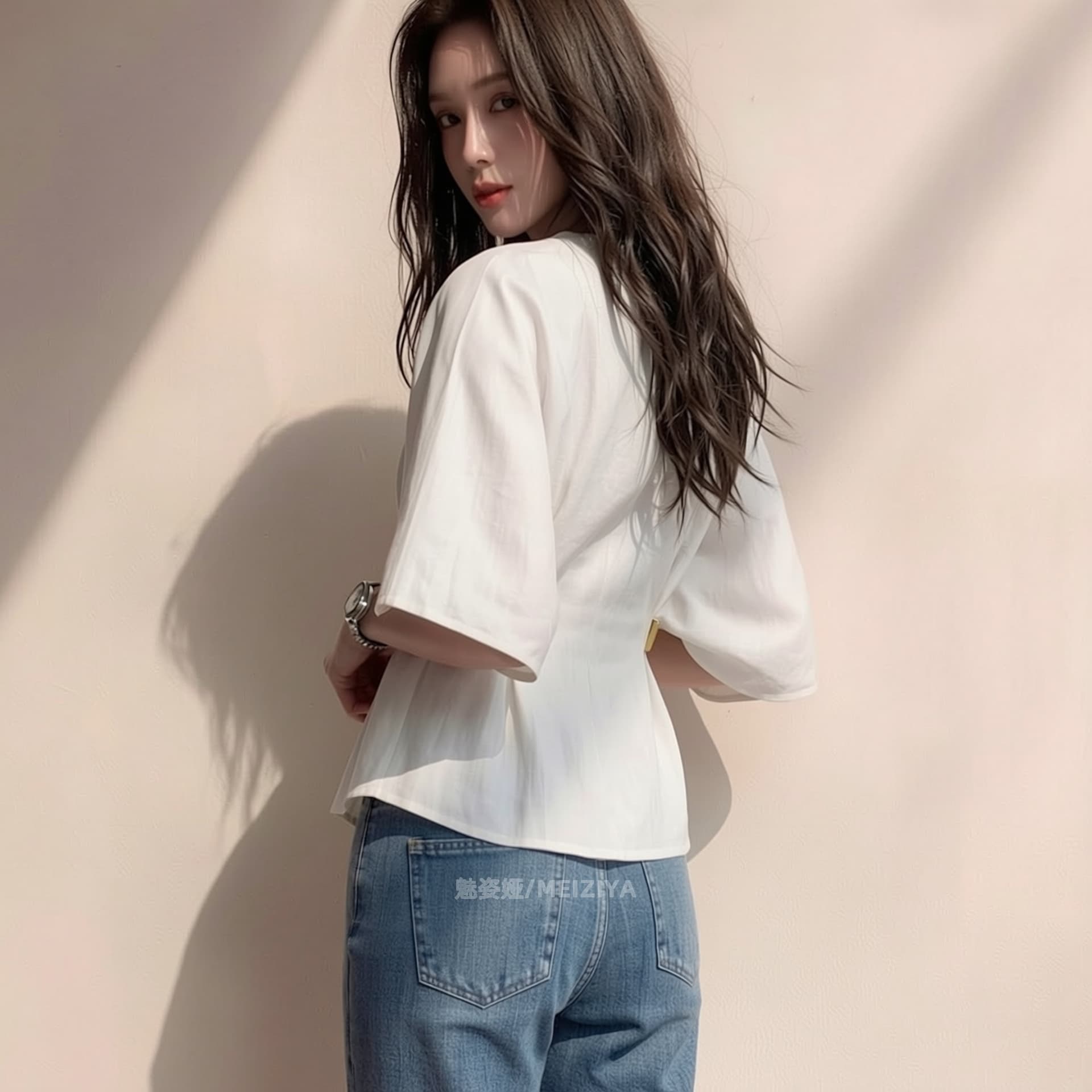 새로운 한 부서 여름 화이트 5 점 소매 허리 수축 셔츠 여성 의류 고급 센스 빛 럭셔리 외국 가스 다용도 맨위 이미지 4