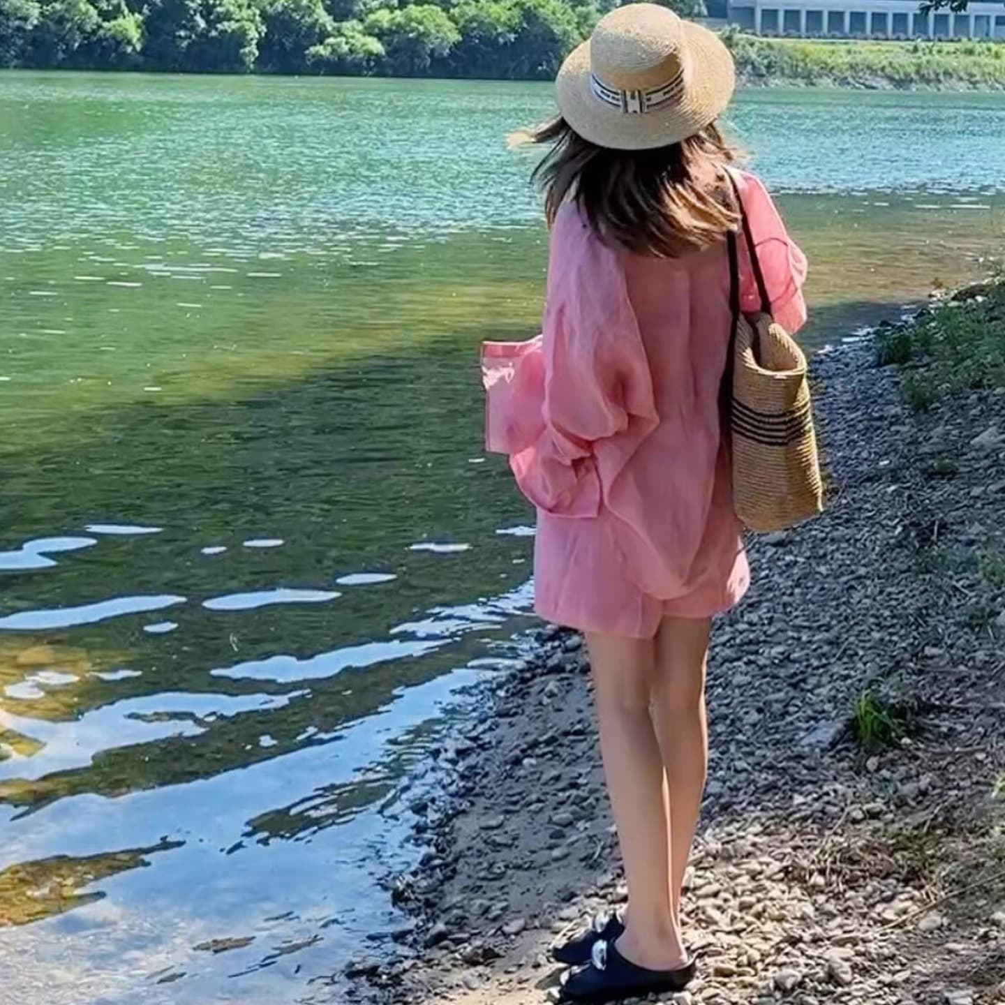 여름 드레스 프랑스식 휴가 바람 아마 셔츠 세트 오래된 돈 느슨함 느긋한 루즈핏 자외선 차단 의류 반바지 투피스 세트 이미지 2