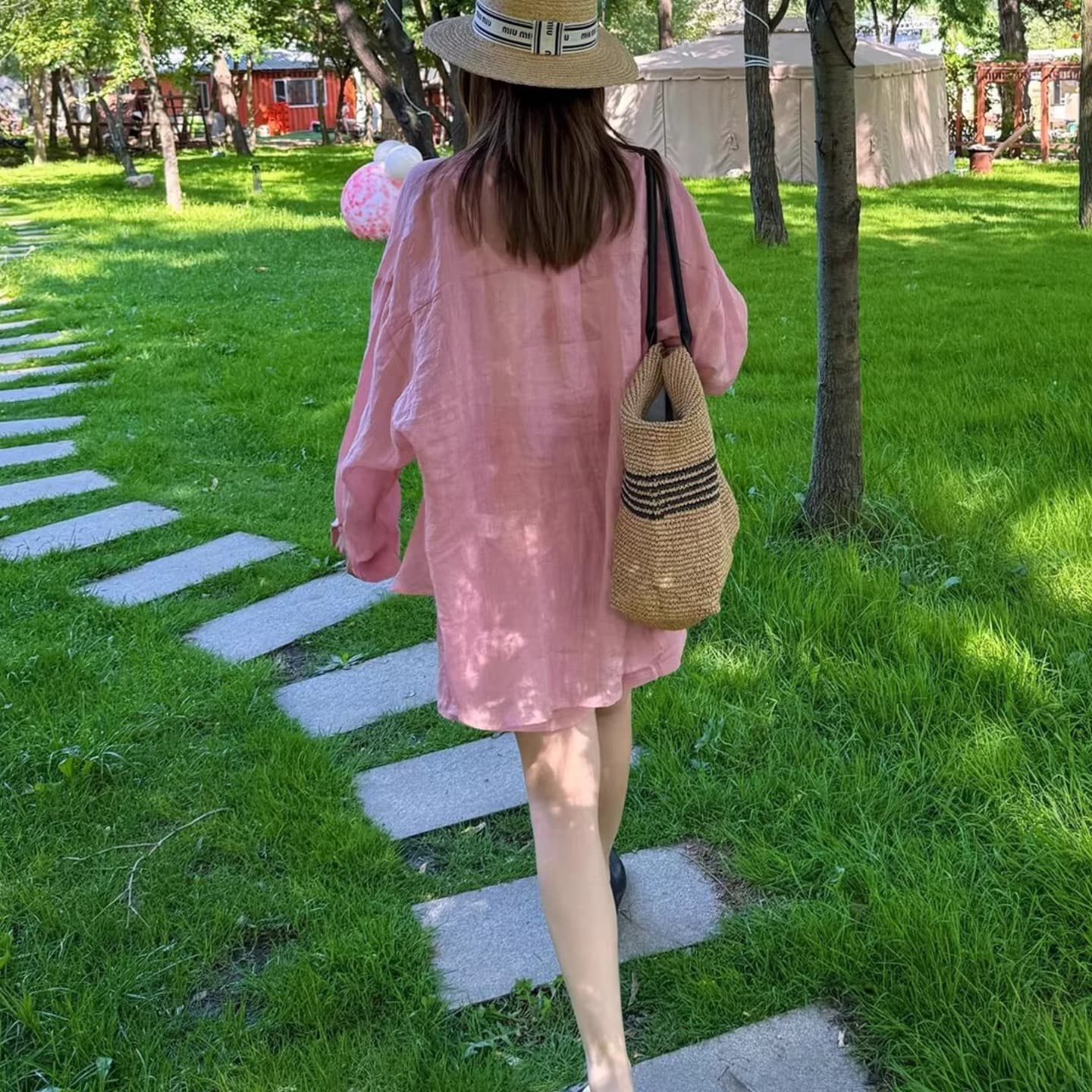 여름 드레스 프랑스식 휴가 바람 아마 셔츠 세트 오래된 돈 느슨함 느긋한 루즈핏 자외선 차단 의류 반바지 투피스 세트 이미지 4