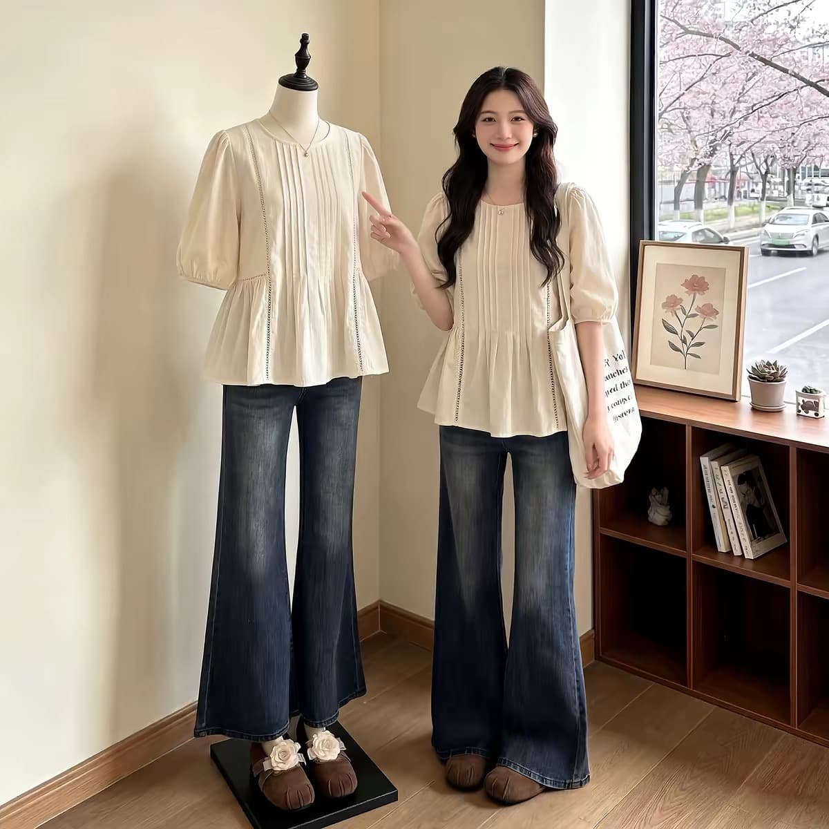 여름 드레스 새로운 작은 대중 거품 소매 주름 반팔 셔츠 여성 의류 라운드 넥 풀오버 패션 다용도 작은 셔츠 트렌디 이미지 4