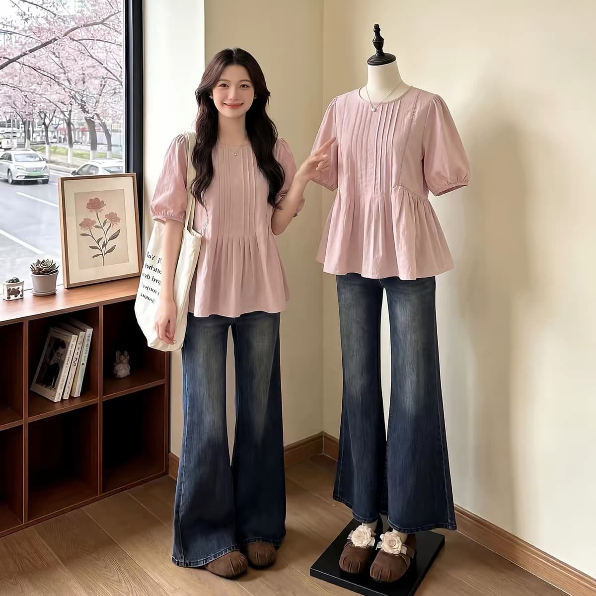 여름 드레스 새로운 작은 대중 거품 소매 주름 반팔 셔츠 여성 의류 라운드 넥 풀오버 패션 다용도 작은 셔츠 트렌디 상세 이미지 9