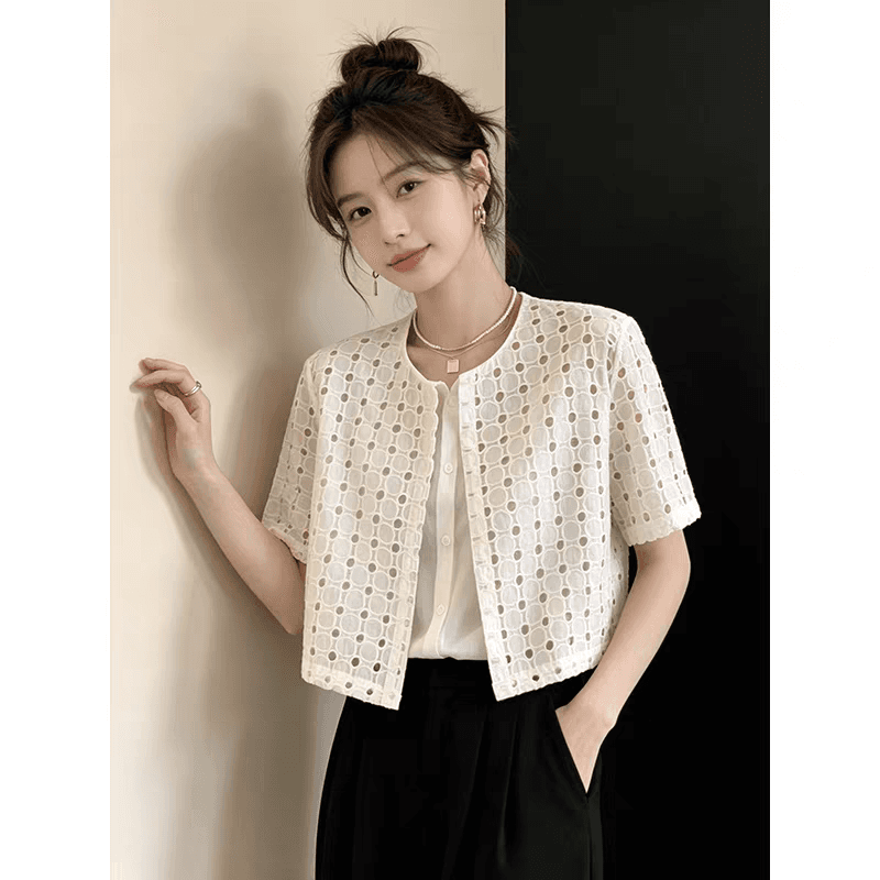 여름 새로운 캐주얼 오픈 가디건 여성 코트 태양 보호 셔츠 디자인 센스 스택 착용 페이크 레이어드 ins 스타일 맨위 상세 이미지 3