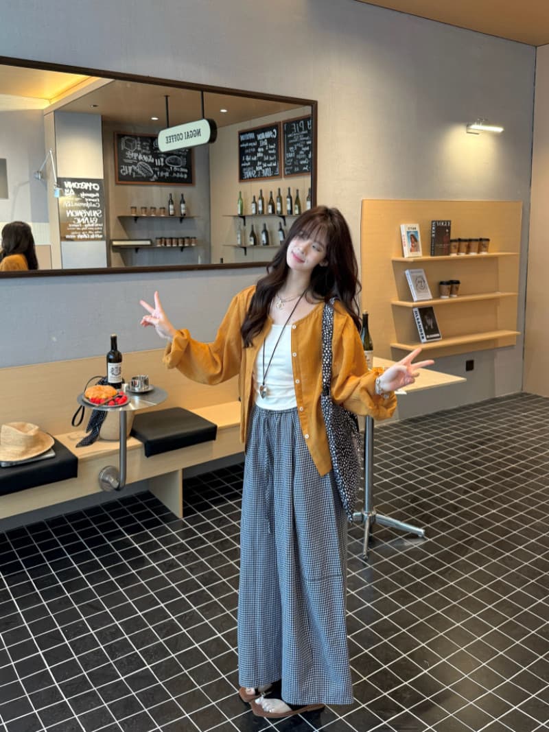 여름 드레스 새로운 한국 스타일 루즈핏 슬림해 보이는 다용도 체크무늬 와이드 레그 팬츠 스트레이트 9부 바지 캐주얼 바지 여성 상세 이미지 10
