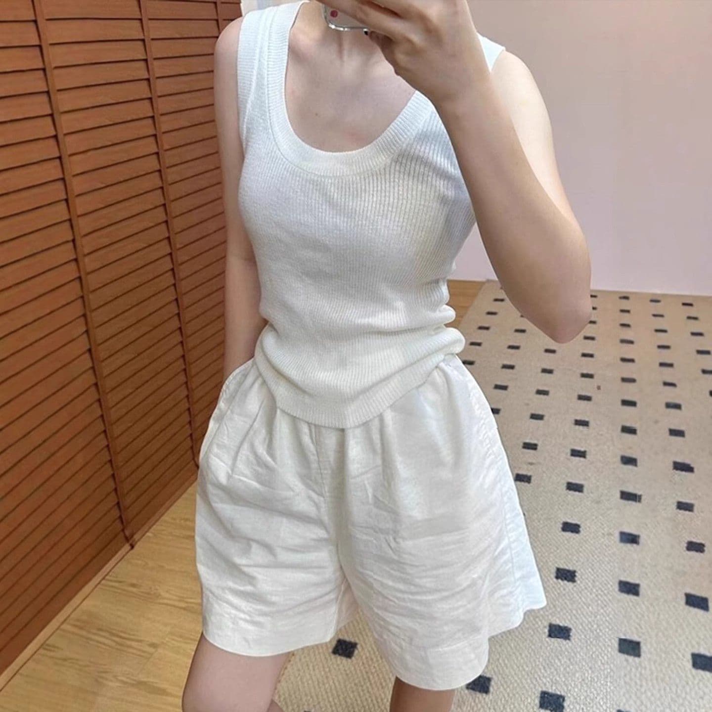 화이트 면 린넨 운동 넓은 다리가 짧다. 바지 여성 여름 얇은 스타일 허리밴드 펌프 로프 작은 키 아마 한 마디 오부 바지