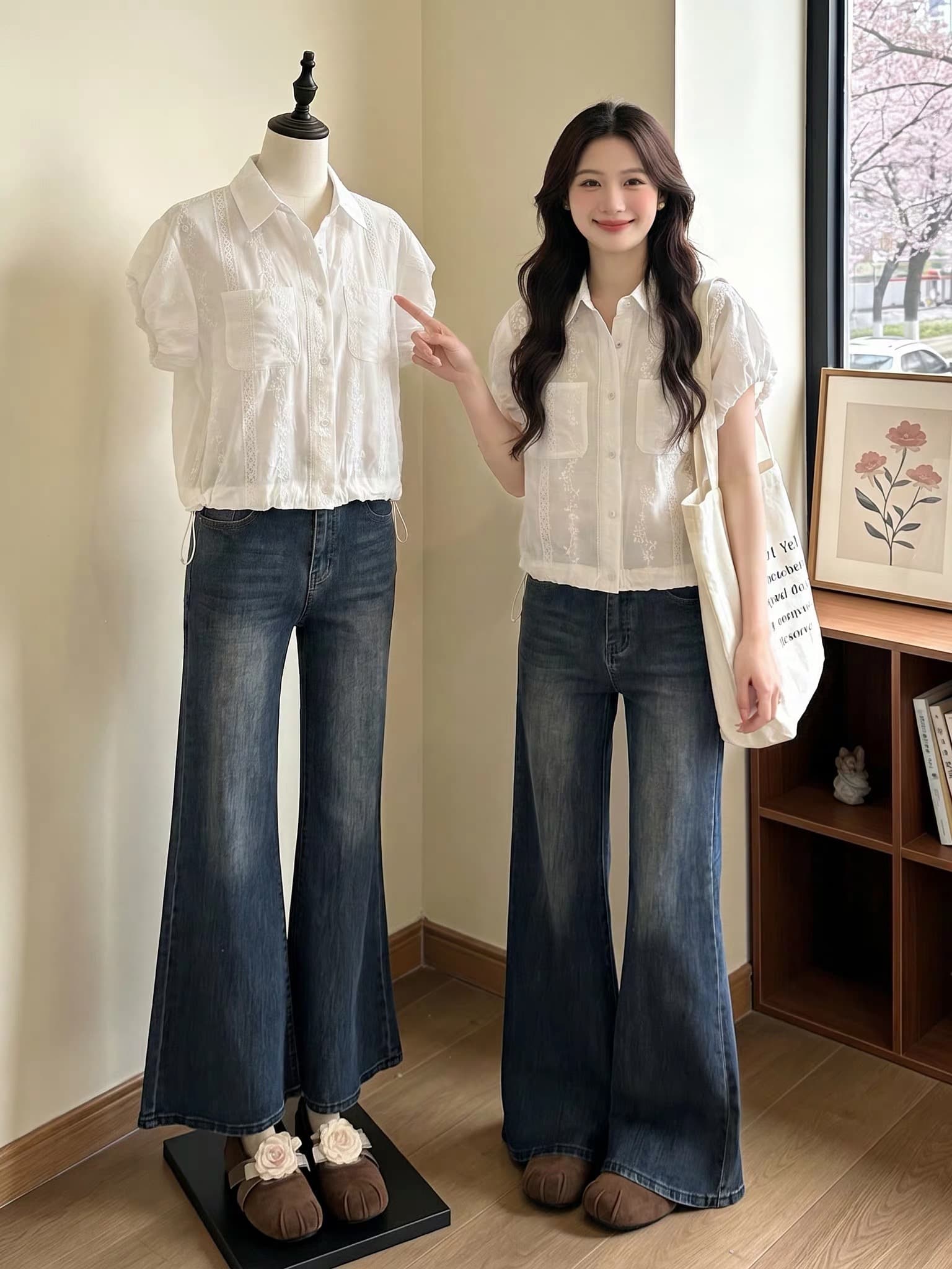거품 소매 긍정적 인 어깨 반팔 여성 셔츠 여름 새로운 빅 사이즈 지방 mm 연령 감소 작은 셔츠 밑단 펌프 로프 맨위 이미지 2
