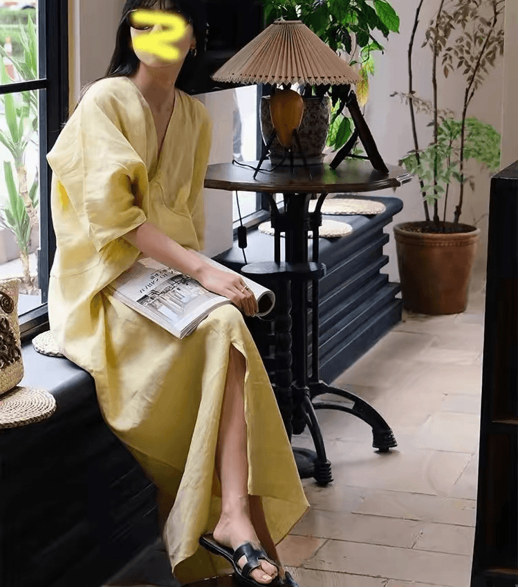 여름 드레스 새로운 빅 사이즈 면 린넨 롱 스커트 V넥 품격 드레스 아이들 여름 섹션 유럽 만약 바람 착용 가져 가라. 26 새로운 이미지 4