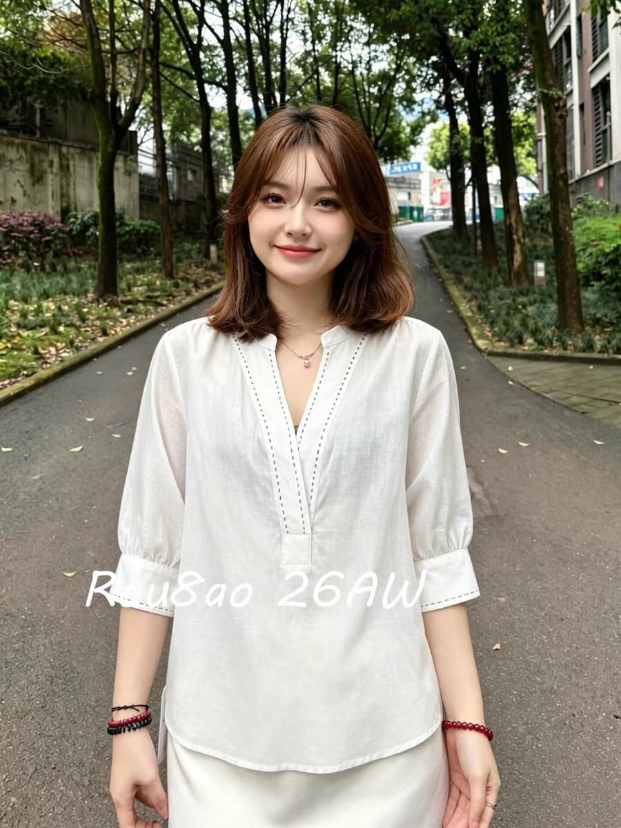 여름 드레스 새로운 bolatu 플라톤 품격 베이비 칼라 달콤함 디자인 작은 대중 화이트 면 린넨 재료 편안함 셔츠 이미지 2