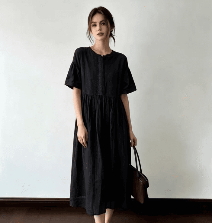 여름 드레스 새로운 chic 한국 스타일 무거운 작업 명중 Pleat 루즈핏 롱 코트 드레스 상세 이미지 6