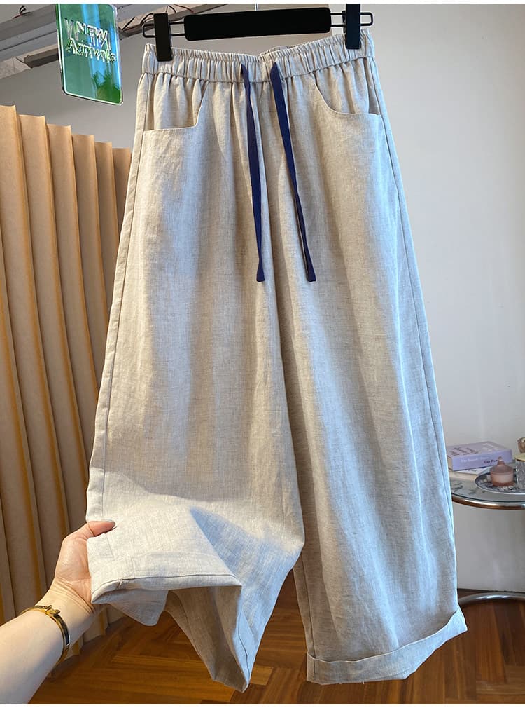한 부서 느긋한 바람 와이드 레그 팬츠 여름 얇은 스타일 고급 센스 루즈핏 다용도 허리밴드 캐주얼 풍선 바지 상세 이미지 4