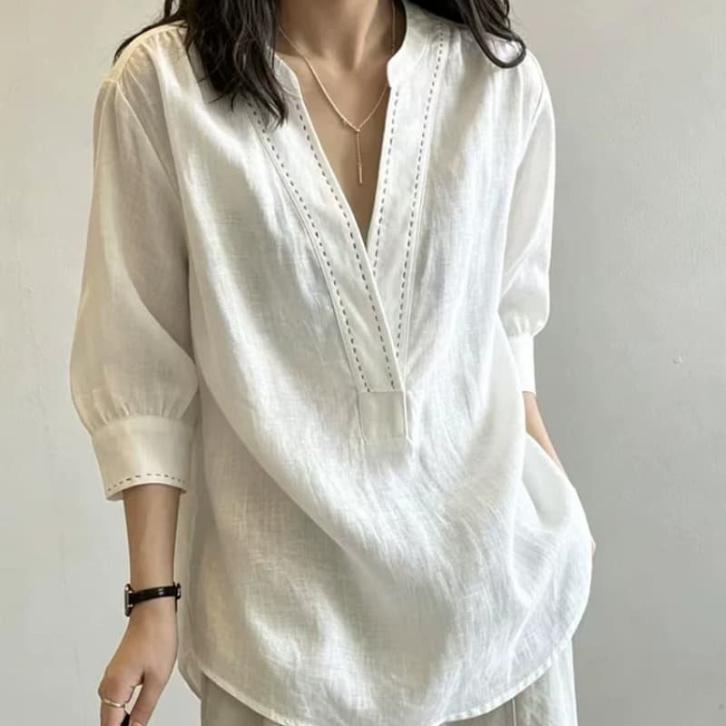 여름 드레스 새로운 bolatu 플라톤 품격 베이비 칼라 달콤함 디자인 작은 대중 화이트 면 린넨 재료 편안함 셔츠 이미지 5