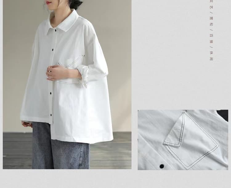 가을 의상 새로운 일본 고급 대외 무역 수출 빅 사이즈 루즈핏 단색 셔츠 지방 mm 다용도 캐주얼 셔츠 상세 이미지 6