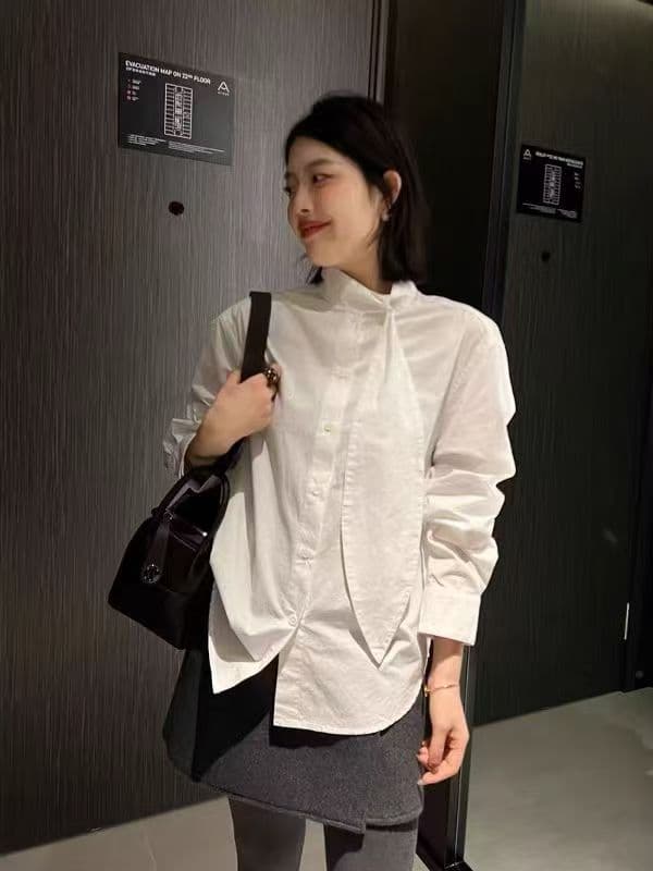 가을 의상 새로운 빅 사이즈 한국 고급 센스 파란색 스트라이프 셔츠 여성 긴 소매 루즈핏 외국 가스 슈퍼 잘 생긴 맨위 트렌디 상세 이미지 8
